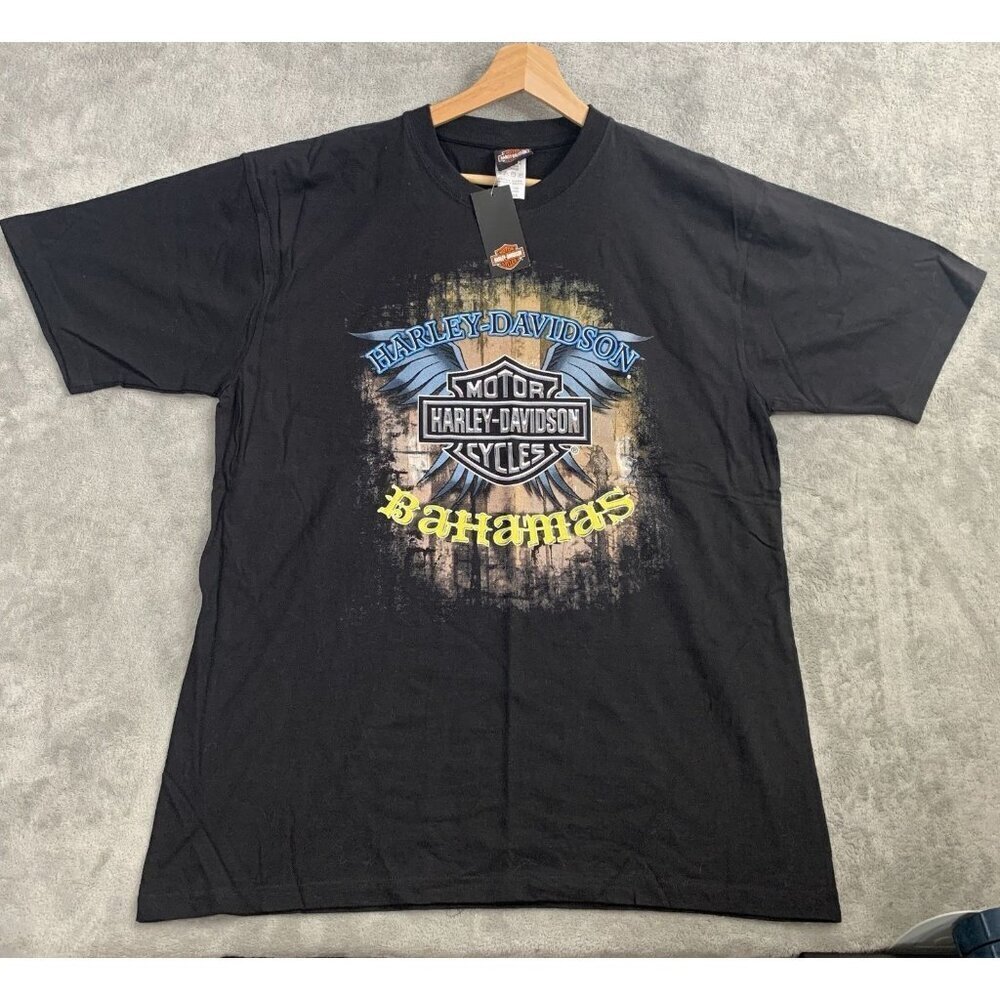 Vintage Harley Davidson Shirt Mens XL Bahamas Skull Flag Double Sided Motorcycle